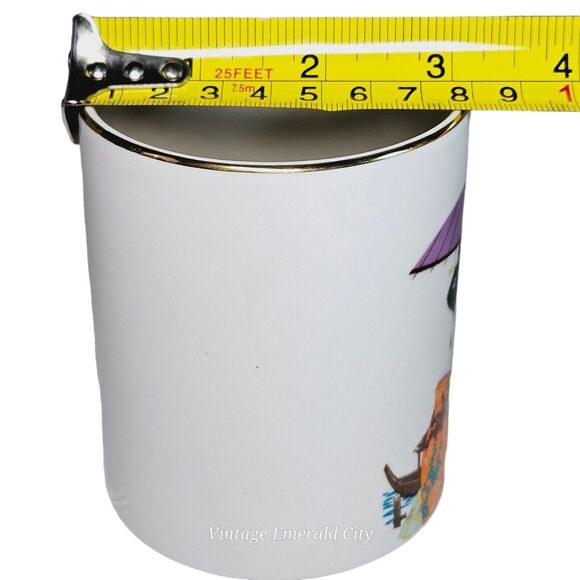 Japanese Geisha Girl Tea Cup Ceramic Painted Design Coffee Mug Gold Trim Orange - Picture 10 of 13